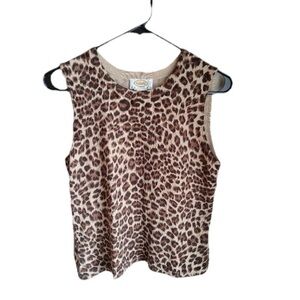 Vtg Talbots Petites Cashmere Silk Blend Animal Print Sweater Sleeveless Women M